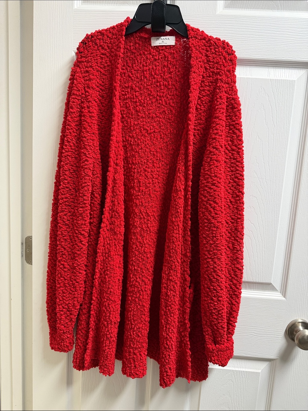 Zenana Outfitters Red Bouclé Open-Front Cardigan